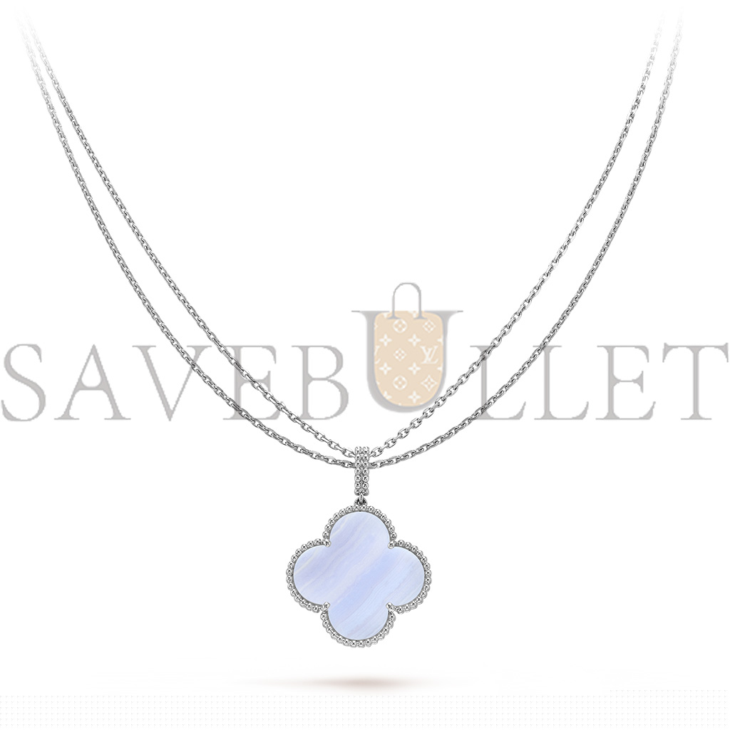 V*N CL*F  arpels magic alhambra long necklace, 1 motif - white gold, chalcedony  vcarp6l900